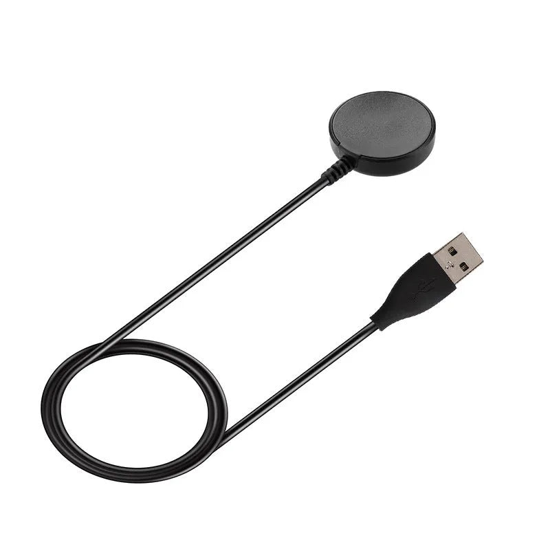 Black USB watch charger with fast charging cable showing 34mm compact dimensions