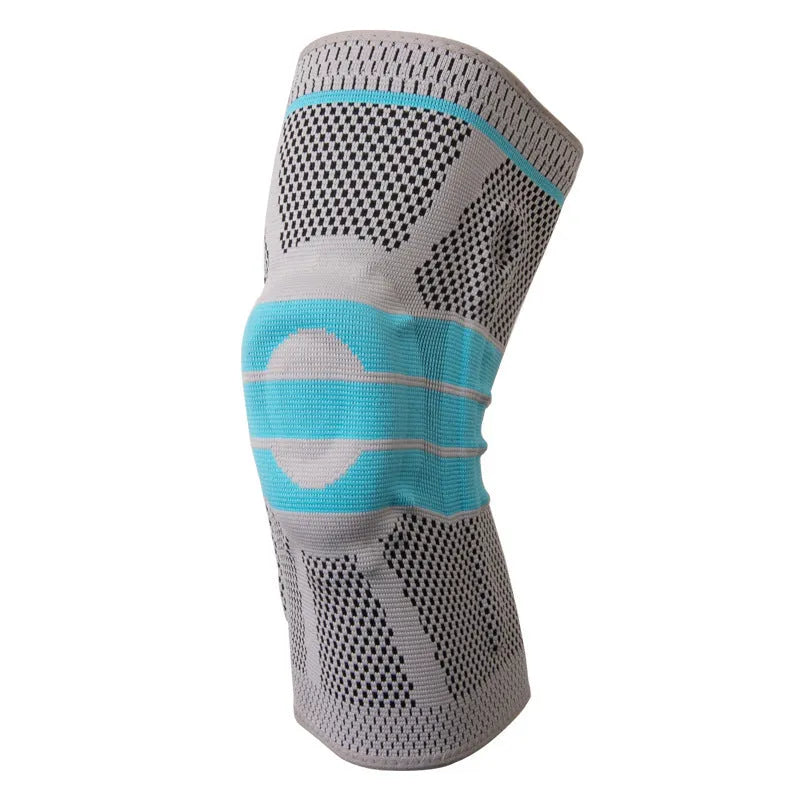 Sky blue silicone and elastic fibre knee pads for running and basketball sports.