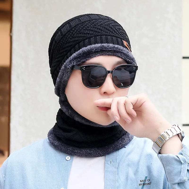 Coral fleece wool balaclava hat in navy blue with dome top and neck cover