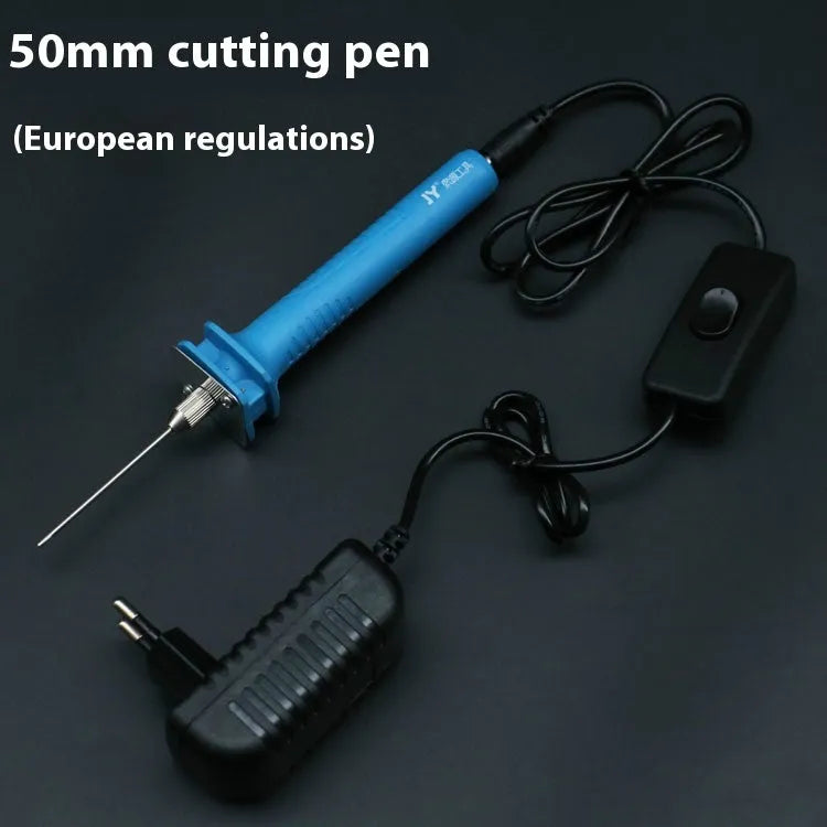 Blue electric heating cutter pen with metal blade for cutting foam and pearl cotton.