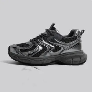 Casual dad shoe sneaker with PU mesh upper in grey, front lace-up closure and EVA sole