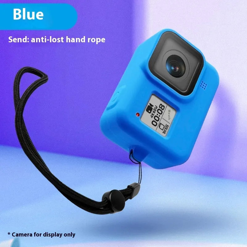 GoPro Hero8 Black protective silicone sleeve with neck lanyard and wrist strap accessories in blue colour