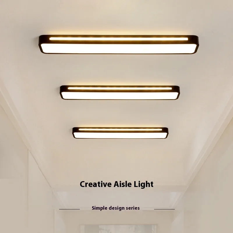 Nordic simple LED strip ceiling lamp in black aluminium and acrylic, 58x10CM size, for corridor or balcony
