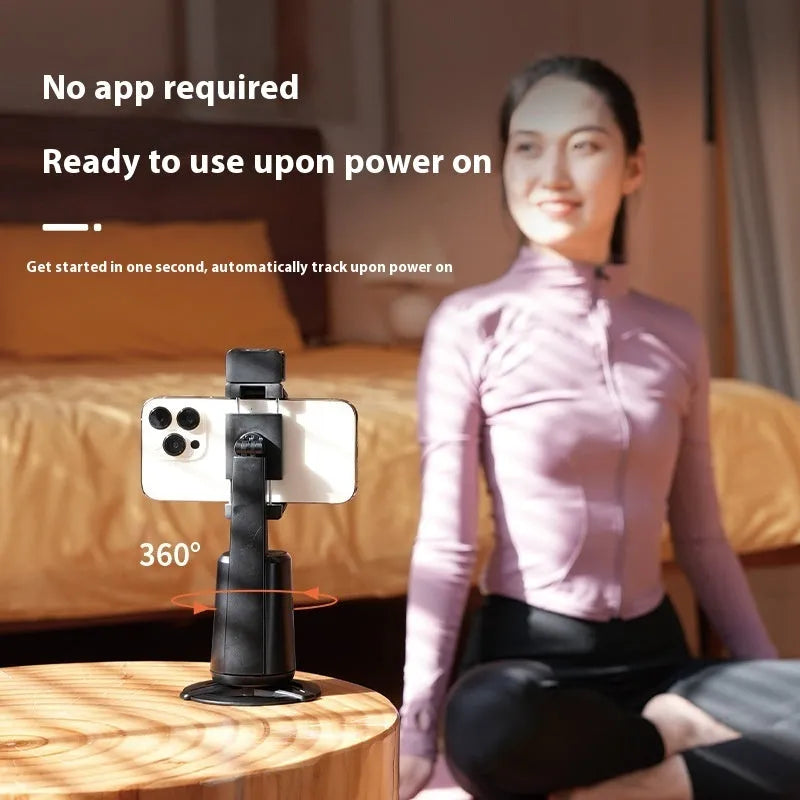 Black intelligent face tracking desktop camera bracket with rotating head and remote-controlled ribbon lights