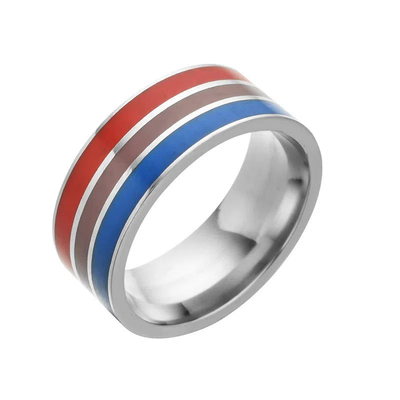 Bisexual pride stainless steel ring, geometric unisex alternative style, available in sizes 6 to 13