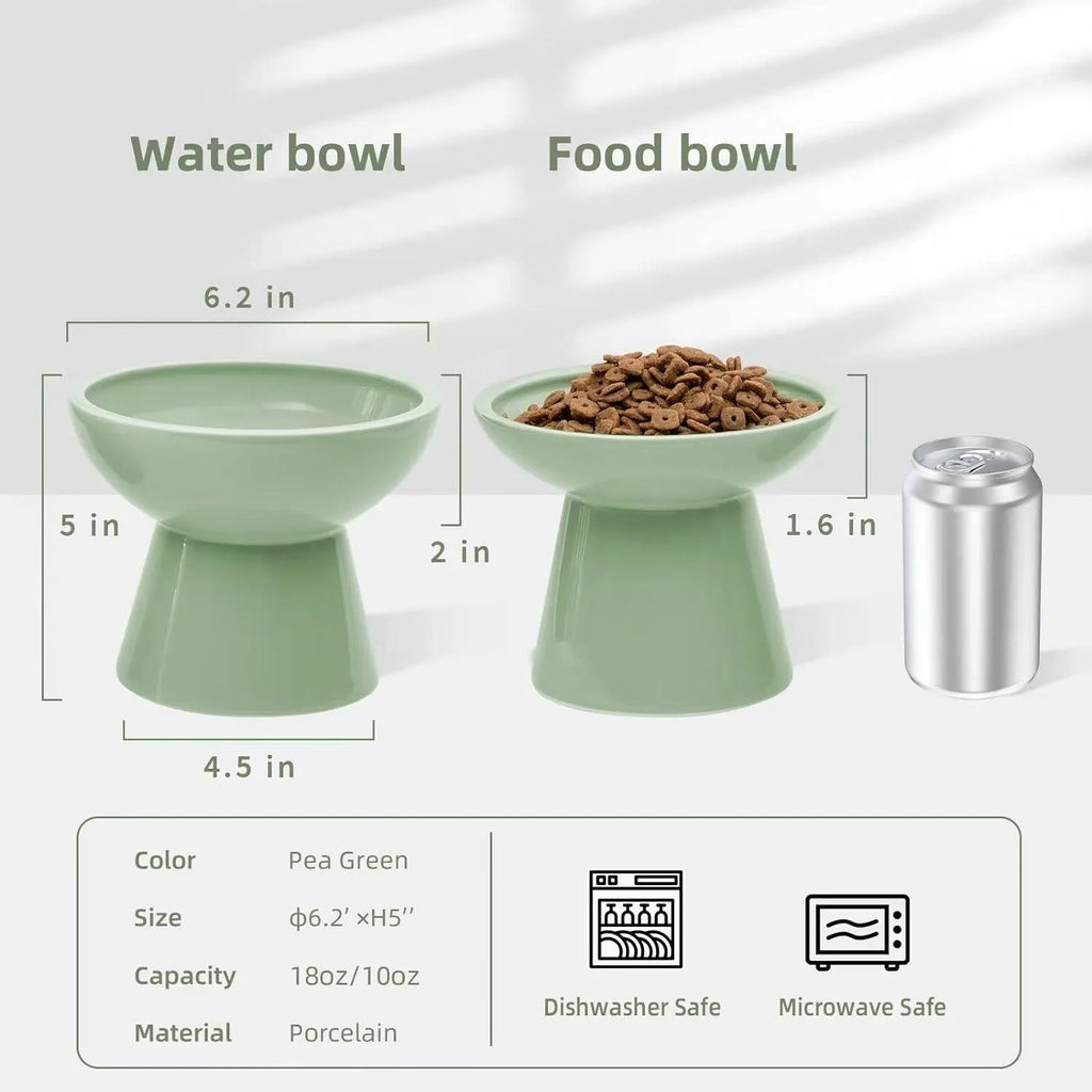 Blue ceramic elevated cat bowl with wide shallow dish and 12cm height for whisker-friendly feeding