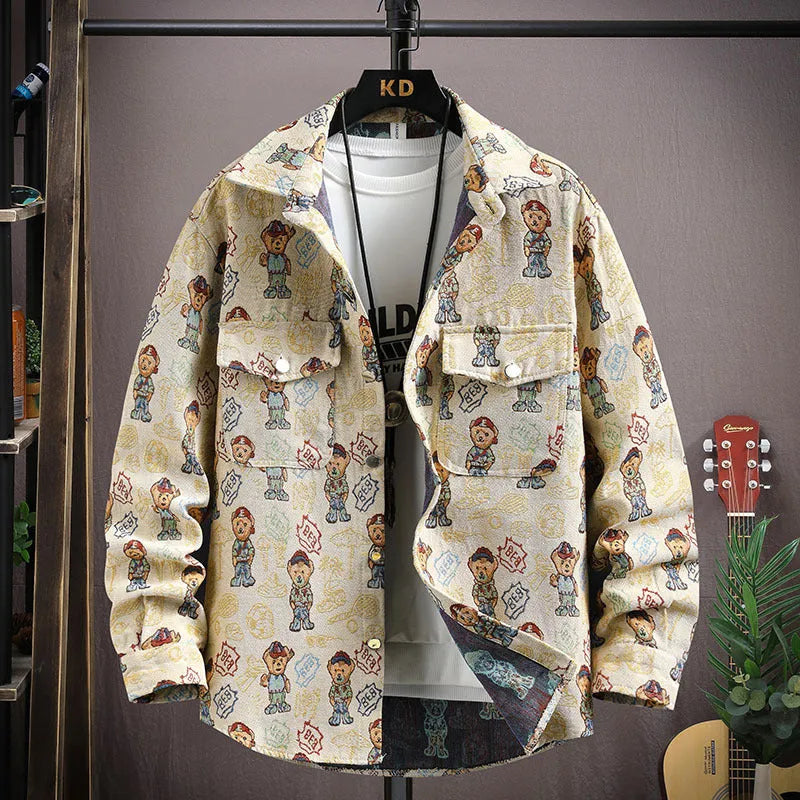 Men's long sleeve lapel shirt coat in a colour from the range, showing straight hem design