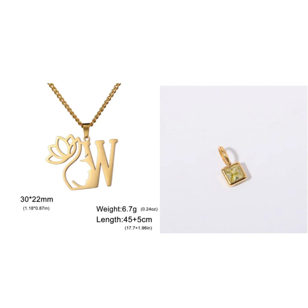 Stainless steel necklace with letter pendant on cross chain in gold or silver electroplated finish