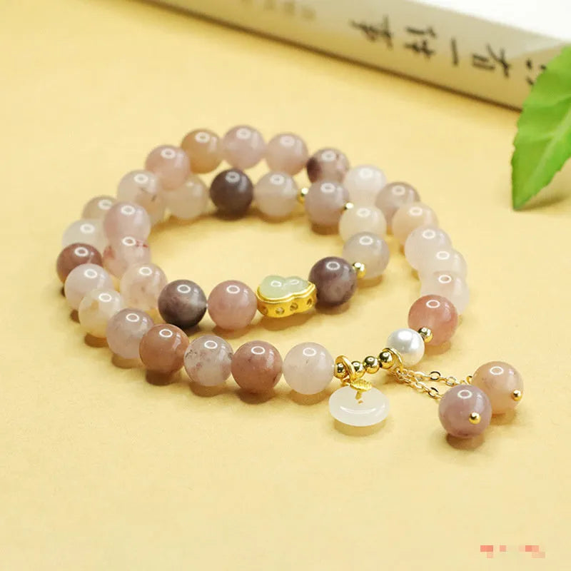 Natural Jinsi Jade double ring gourd bracelet 8mm gold silk jade colour unisex polished finish