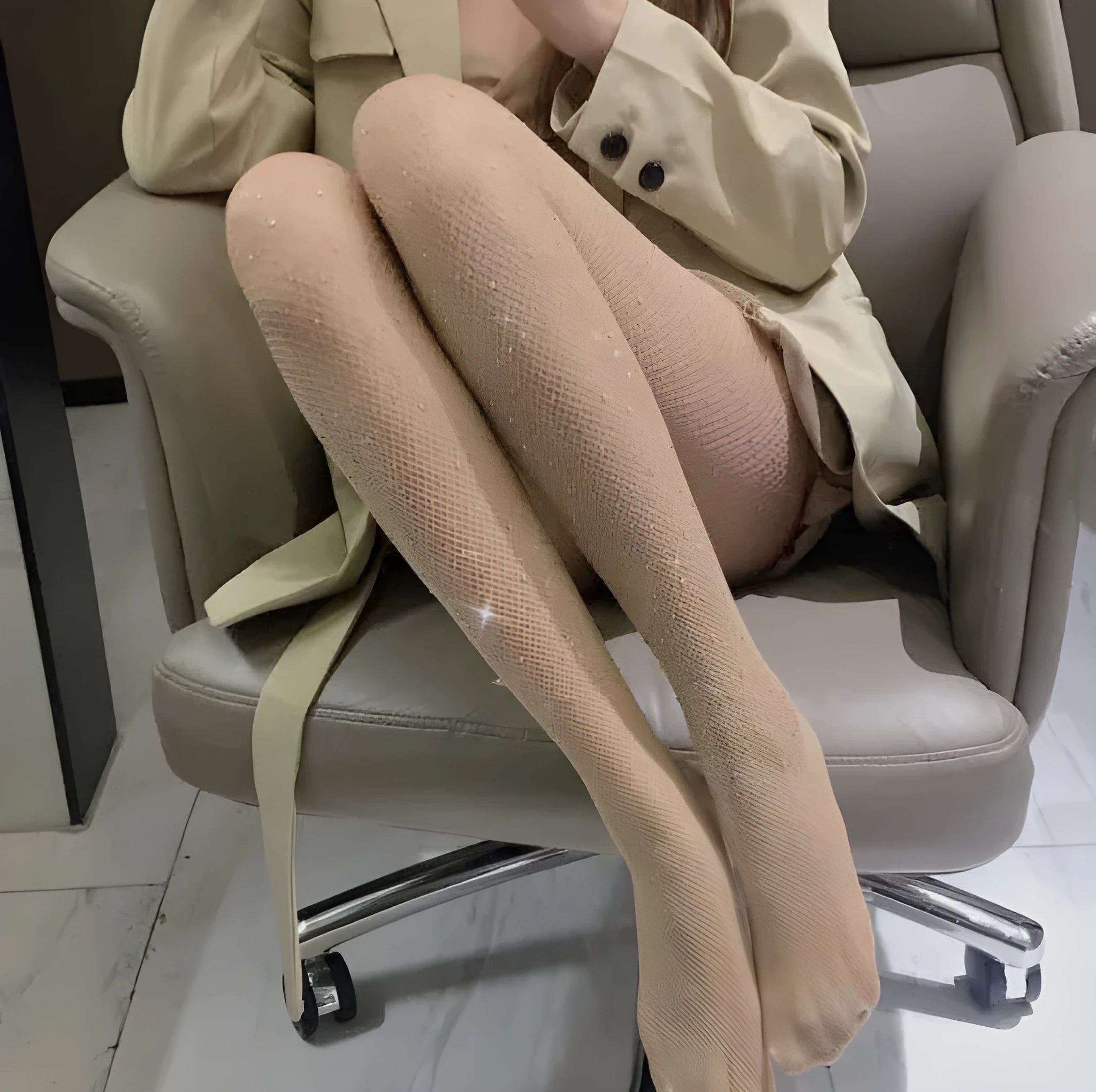 Women's fishnet stockings with diamond mesh patterns in thin nylon fabric