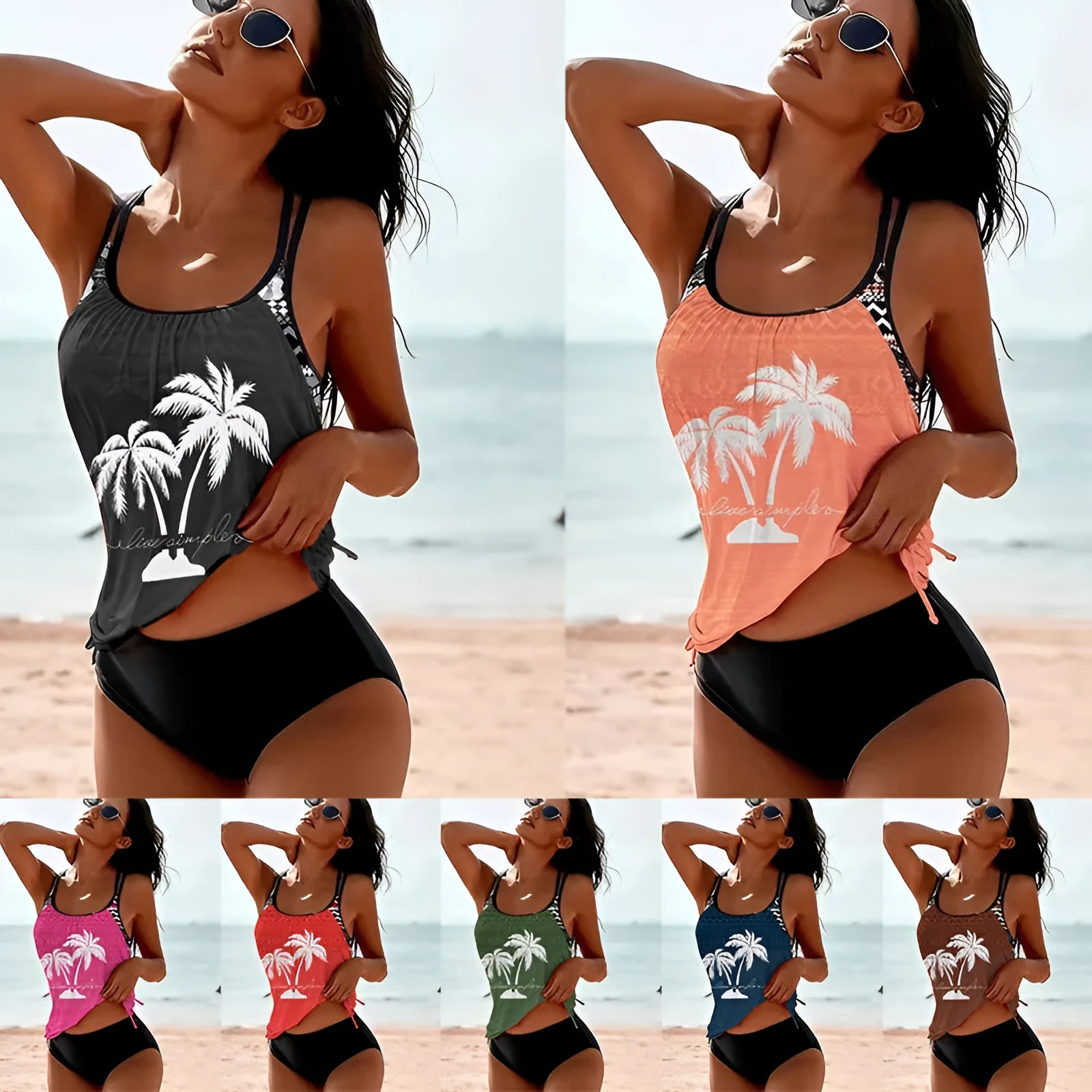 Women's loose-fitting bikini briefs in split style, shown in multiple colour options.