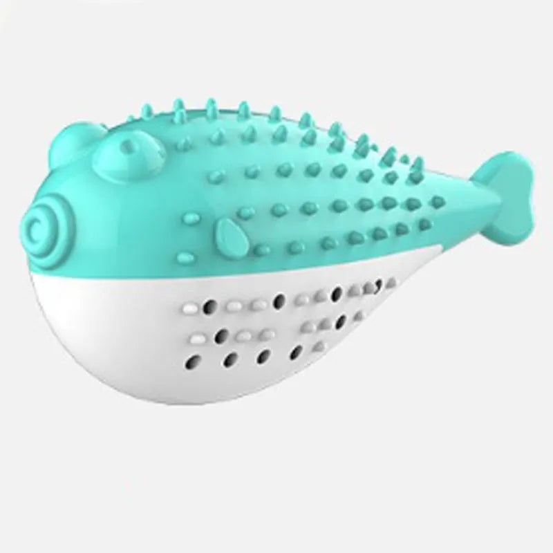 Silicone fish-shaped cat chew toy in blue, green, pink, or yellow colours for reducing destructive chewing
