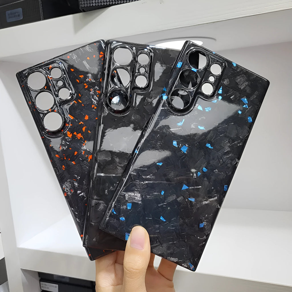 Carbon fiber phone case for Samsung with forged bright fine holes and black finish, European American style