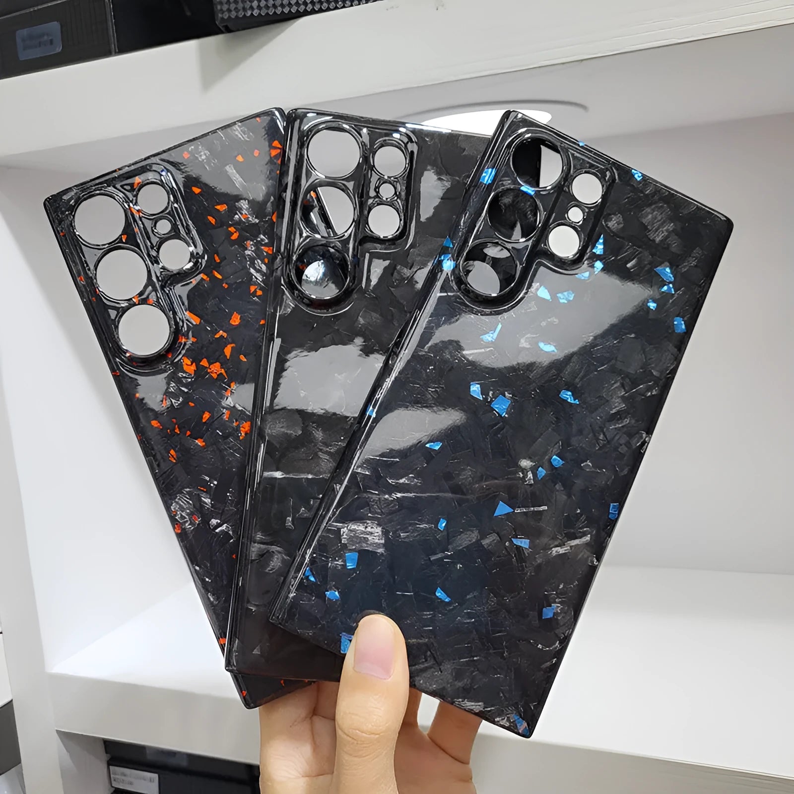 Carbon fiber phone case for Samsung with forged bright fine holes and black finish, European American style