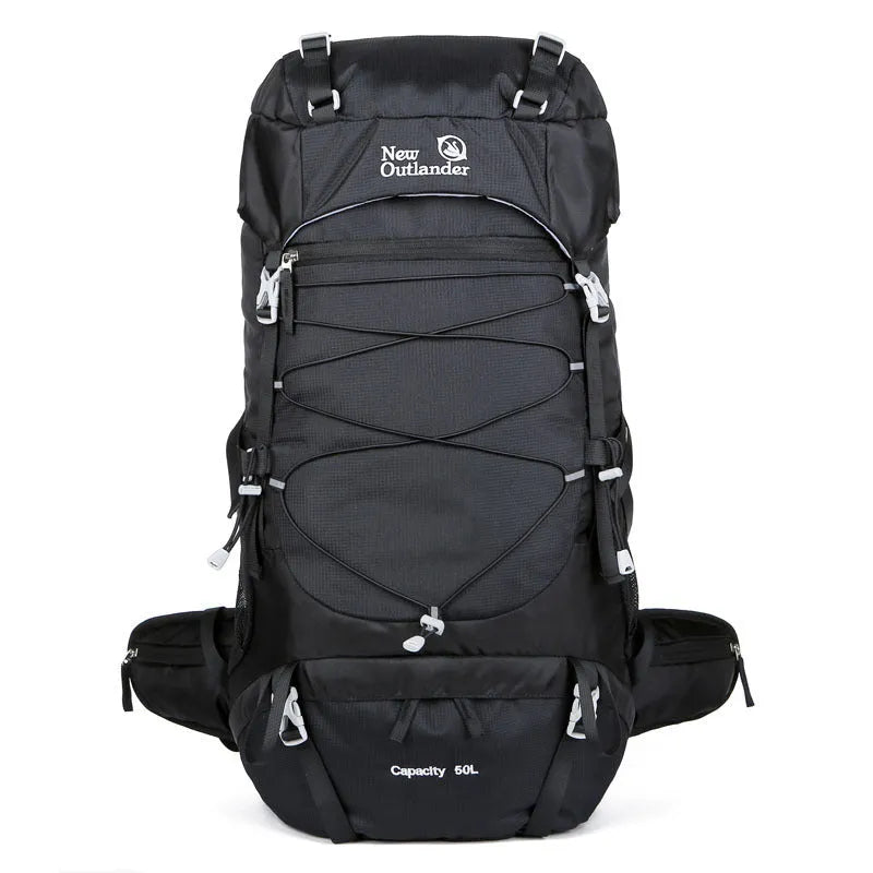 50L nylon mountaineering backpack in army green for hiking and camping