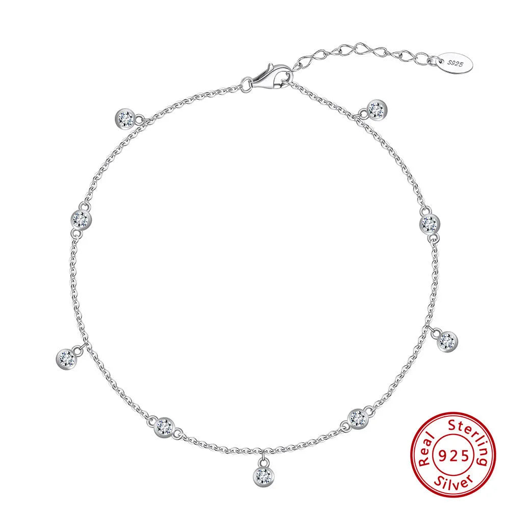 Women's silver anklet with geometric zirconium pendant in gold or white gold finish.