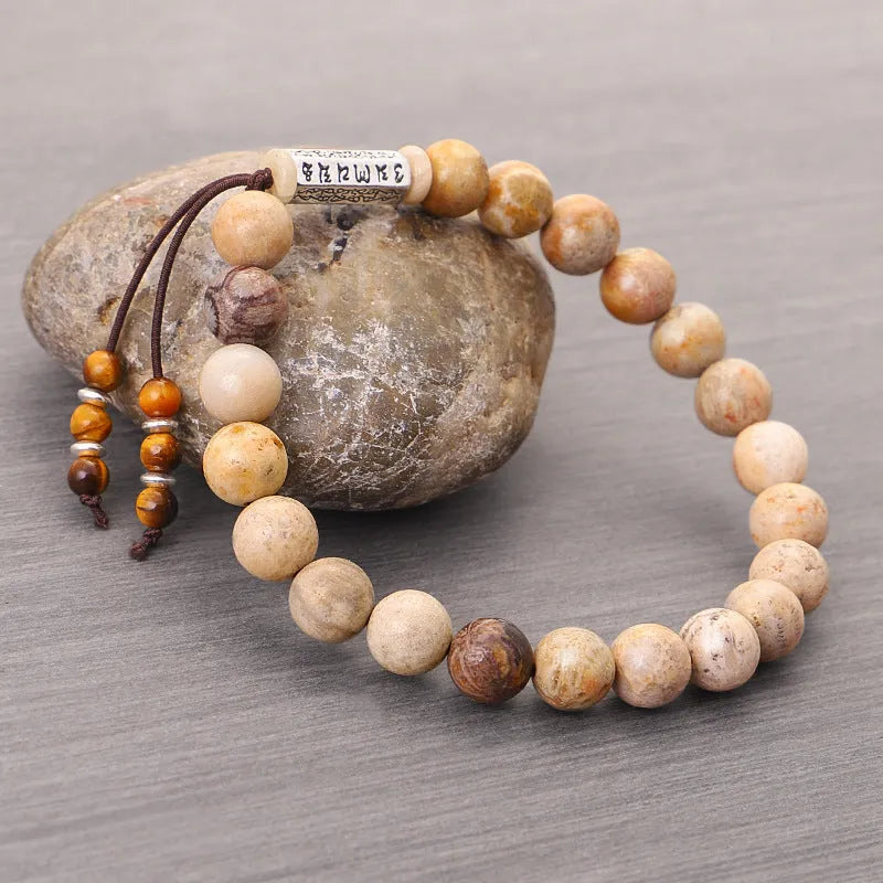 Handmade stone bead bracelet wood colour retro style original design