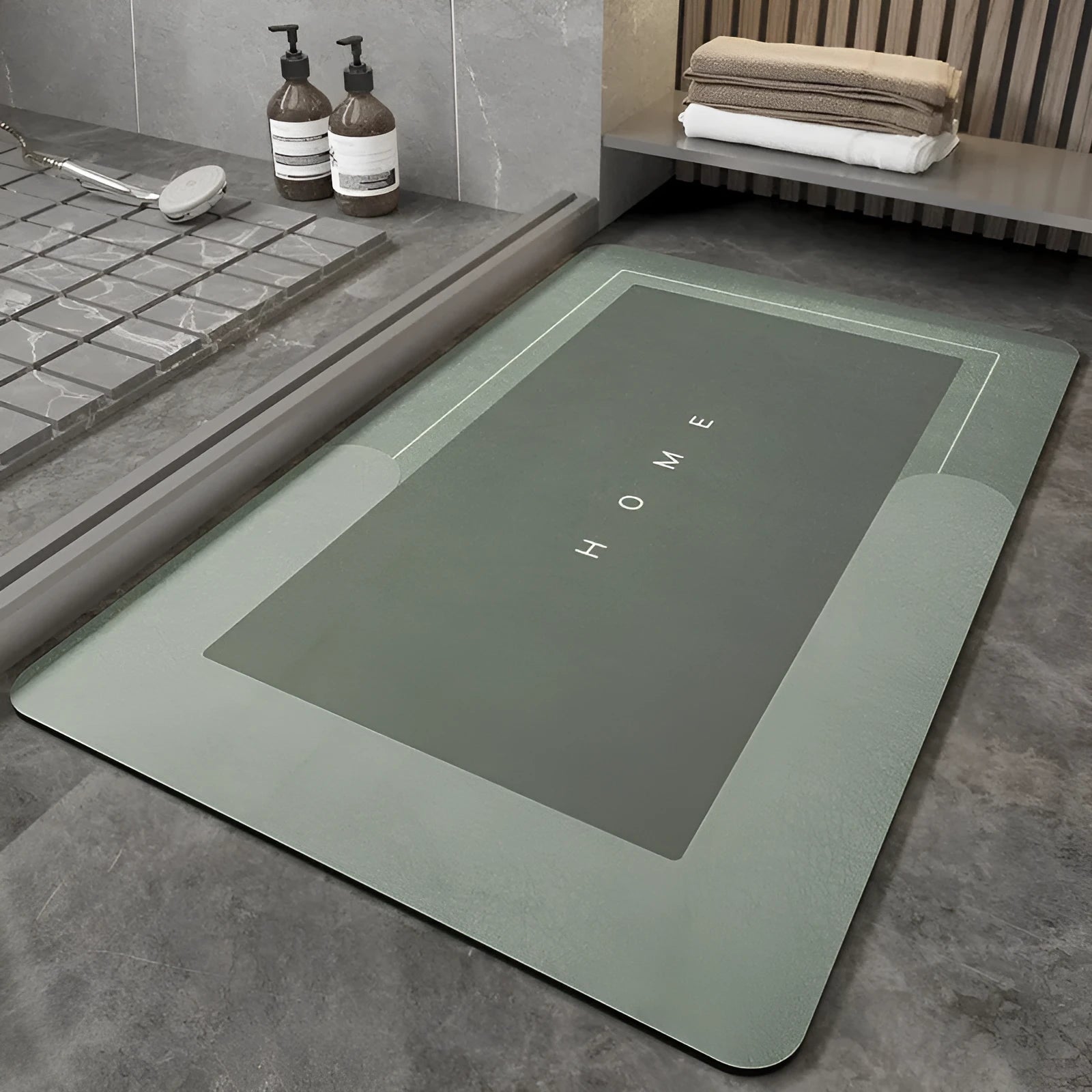 Machine-woven blended bathroom foot mat in Lake Baikal blue oval shape, 50x80cm size