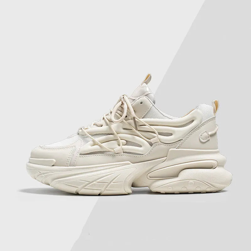 Men's beige mesh sneakers with round toe design and lace-up front fastening