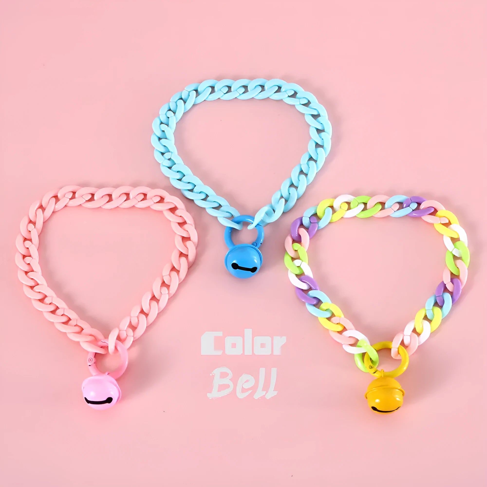 Plastic pet collar in macaron candy colours with chain detailing in blue, pink and mixed options