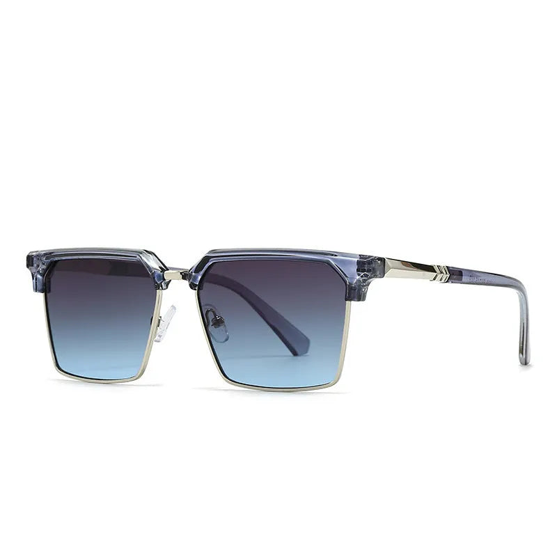 Men's square frame sunglasses with plastic construction in a box style, shown in one of six available colours.