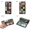 Women's genuine leather mid-length wallet with geometric stitching pattern, colour splicing, cowhide construction, street trend style