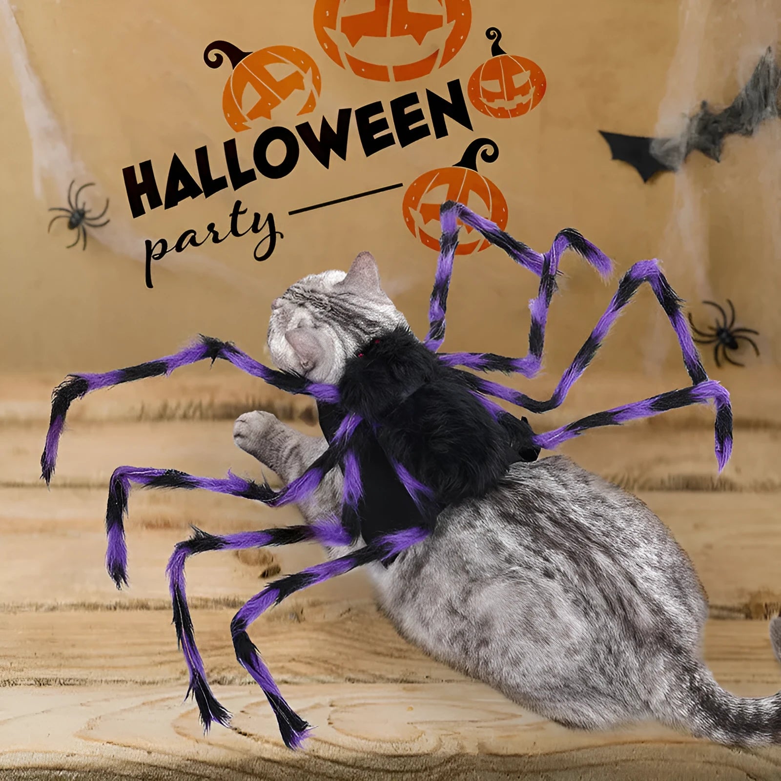 Halloween spider costume for pets in grey, brown, black or purple colours