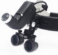 Head-mounted medical magnifying lens with LED spotlight, adjustable brightness, 2.5x magnification, black plastic plexiglass