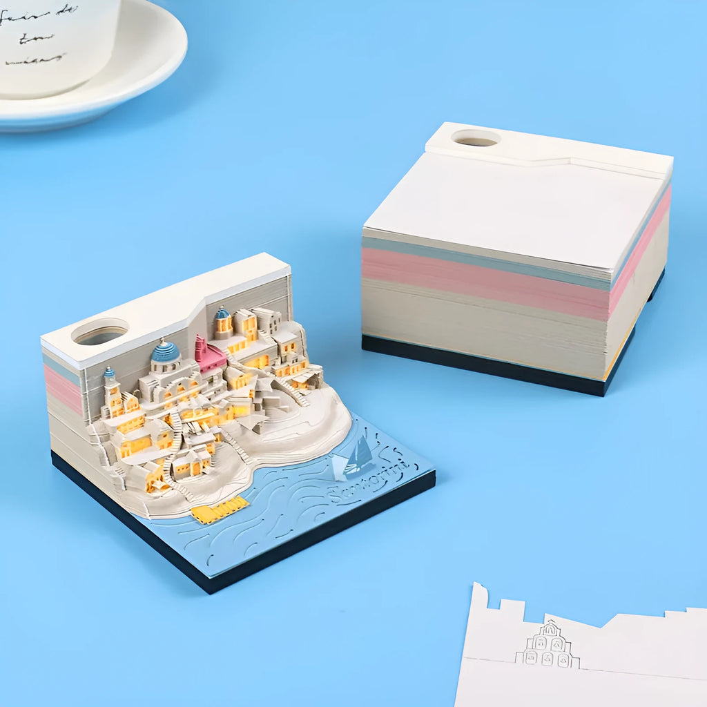 Romantic Santorini 3D notepad paper carving decoration 9x9x5cm 166 pages