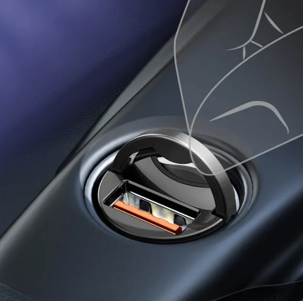 Baseus electro-optical grey 30W PPS fast charge mini car charger with 1 metre USB cable