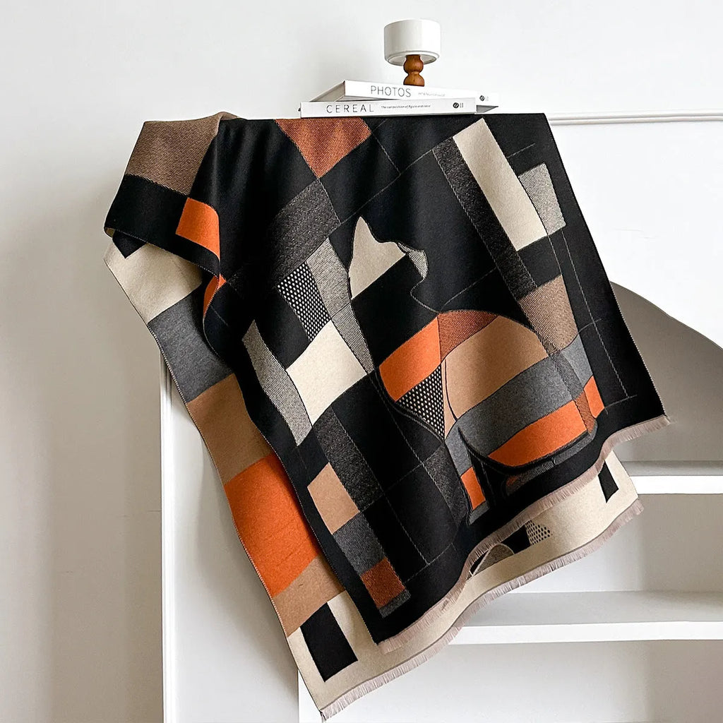 185x65cm cashmere-like polyester scarf in autumn colours showing European styling