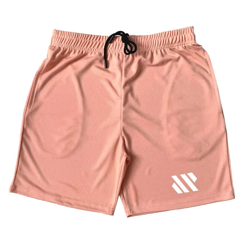 Men's loose black metal silk polyester sports shorts for running, laid flat.