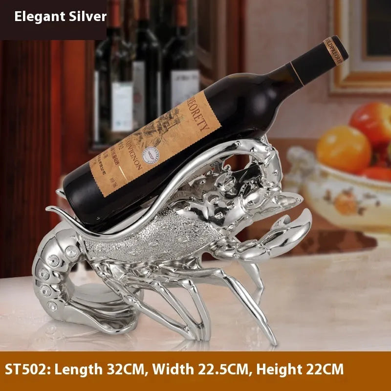 Lobster shaped wine rack in rose gold or elegant silver metallic finish