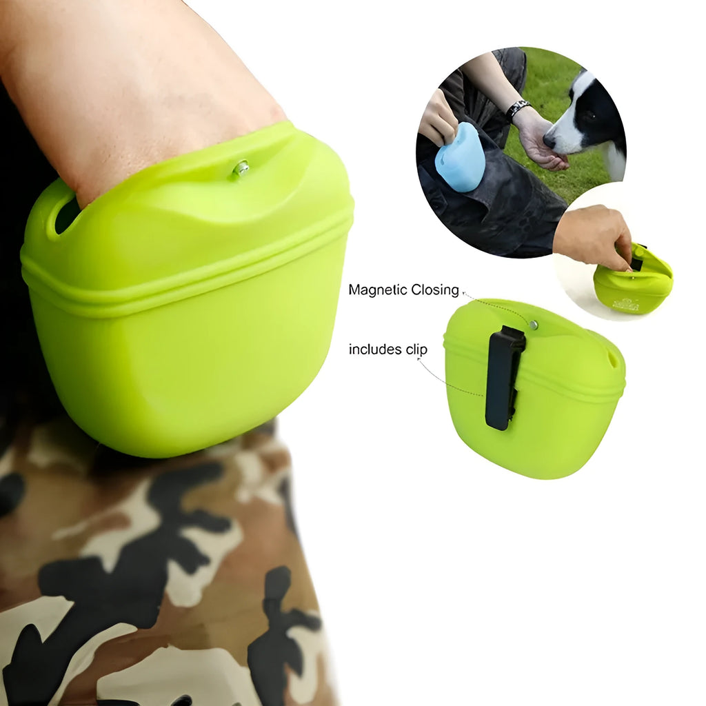 Silicone dog training waist bag with clip and magnet closure in multiple colour options