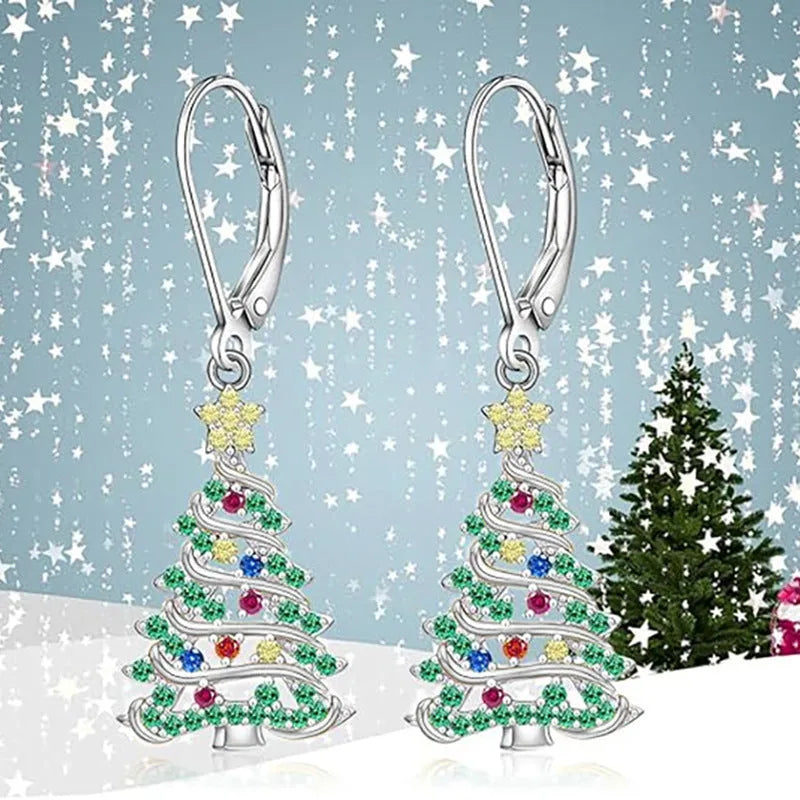 Christmas tree earrings with star pendant in E4318 white gold colour for women