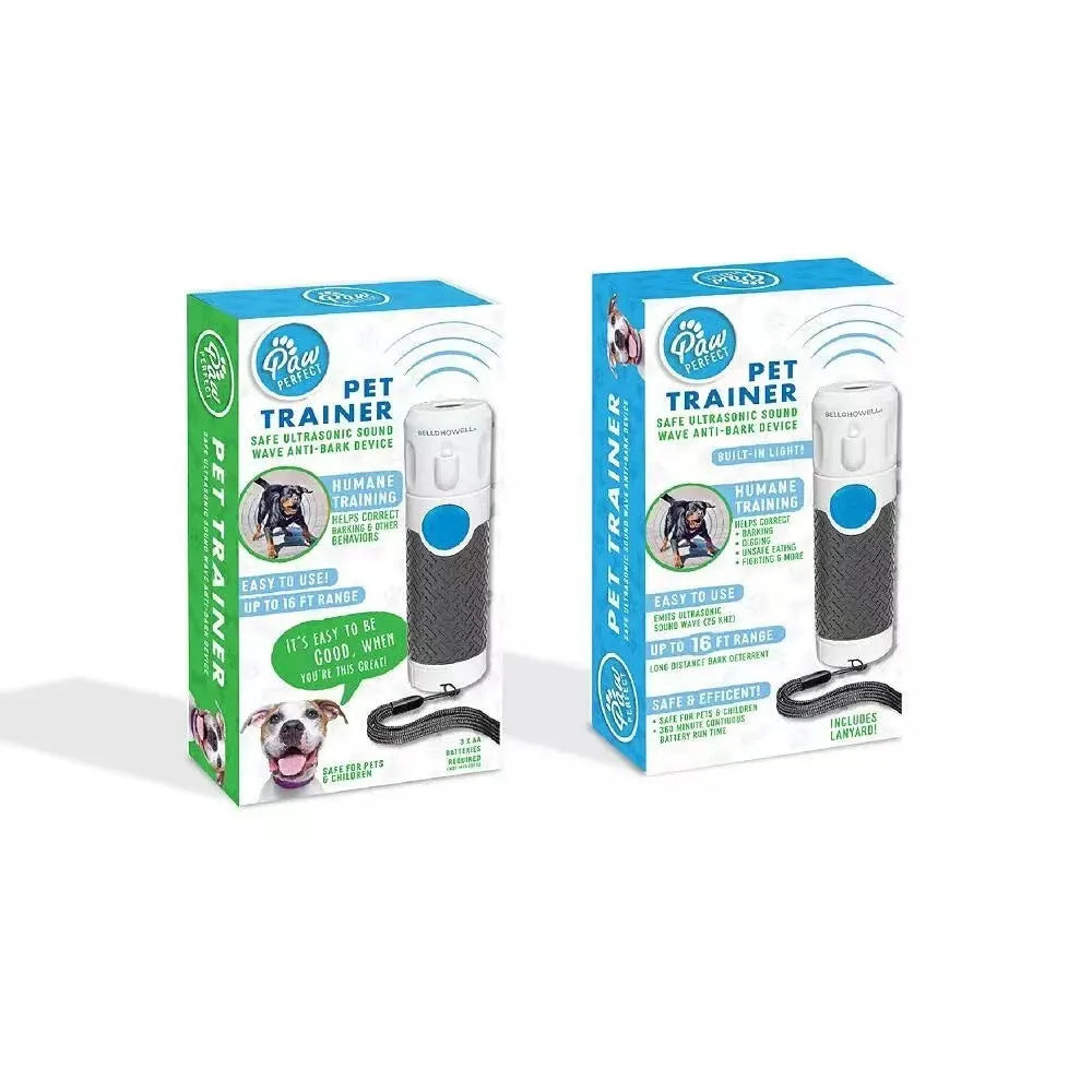 White ABS plastic handheld ultrasonic dog bark trainer device for canine behaviour correction