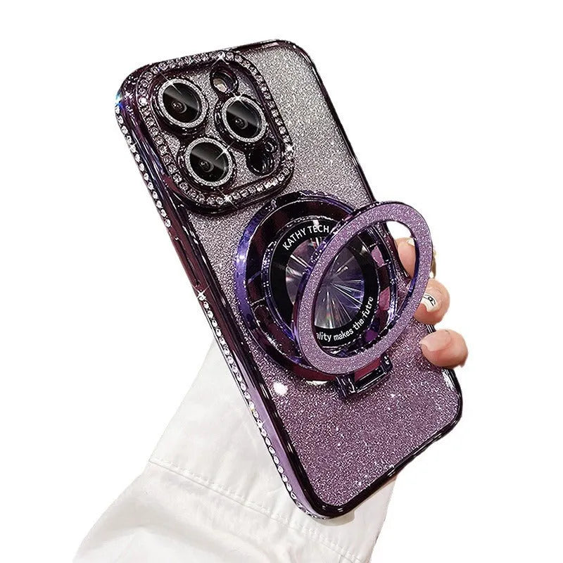 Electroplating gradient magnetic suction phone case for iPhone 15 16 with silicone shockproof bracket
