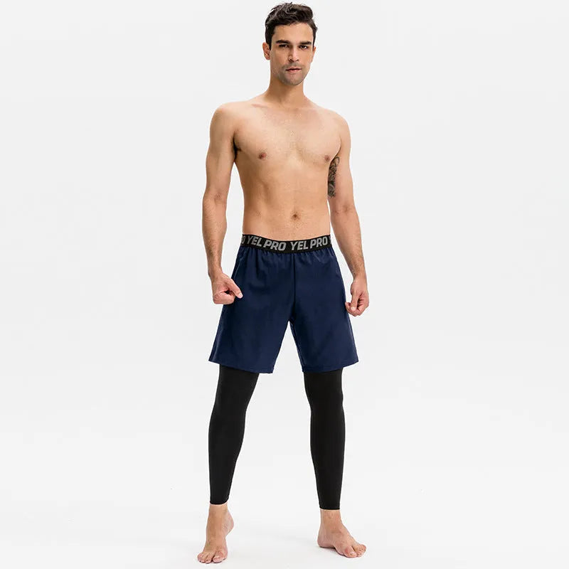 Men's grey quick-drying high elastic tight pants for fitness and running