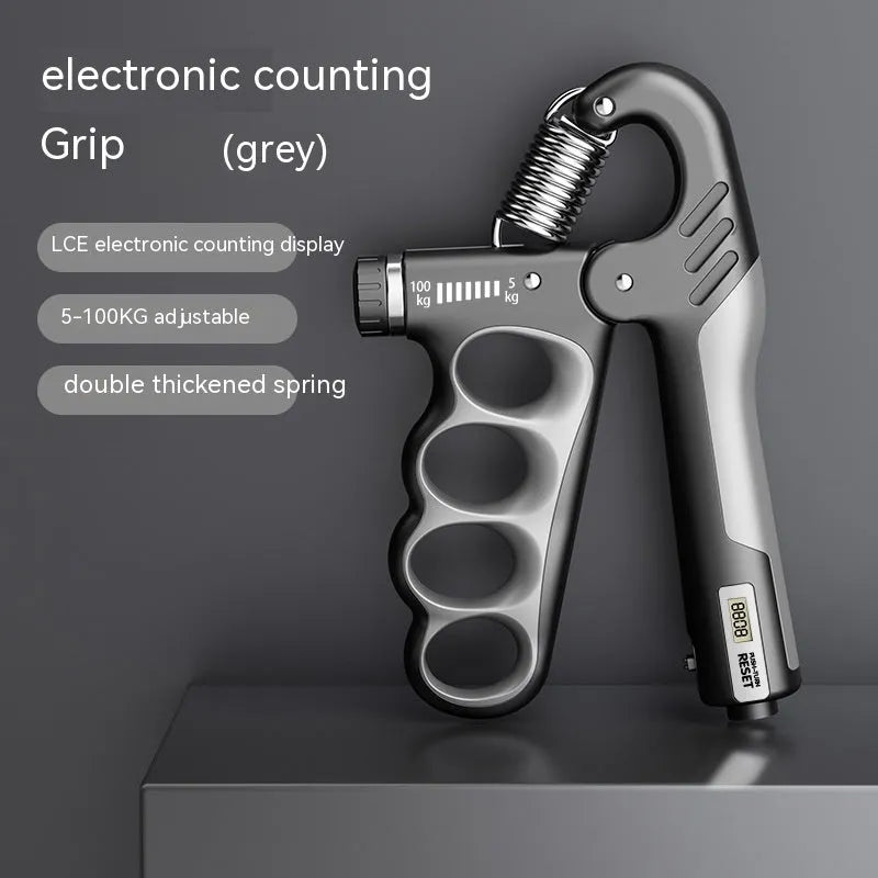 Adjustable electronic count spring grip with LCD screen in grey, orange and red colour options
