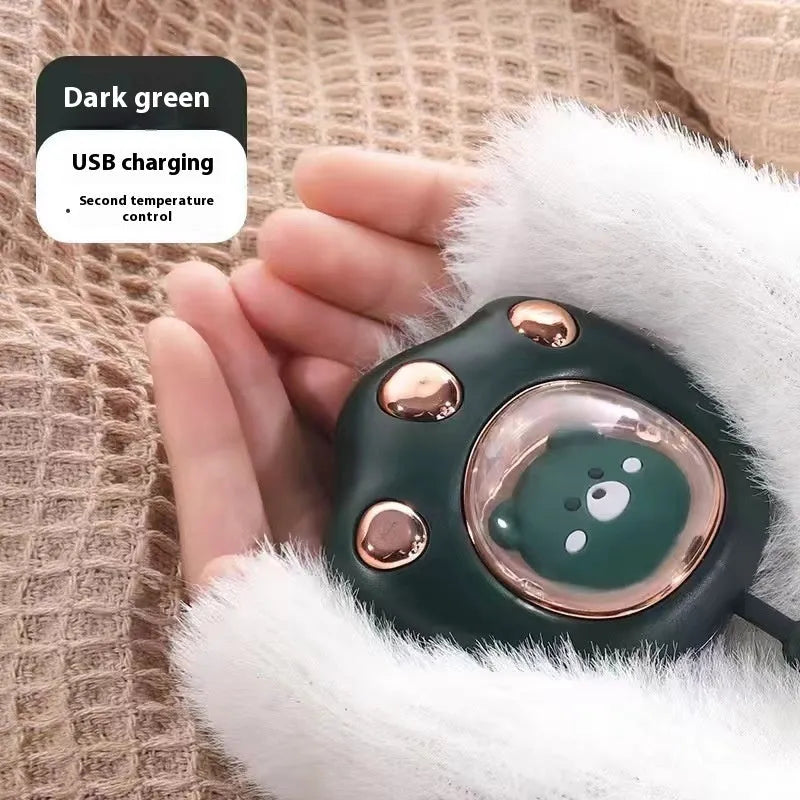 USB-powered hand warmer power bank with digital display in various colour options.