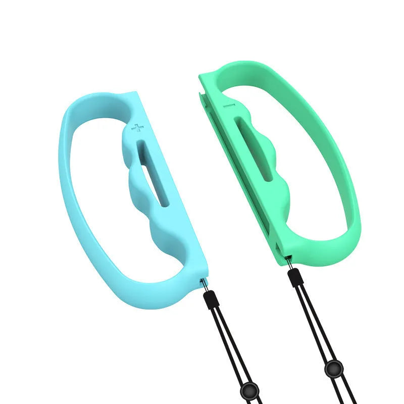 Nintendo Switch Joy-Con controller grips with hand rope straps in black, blue red, or blue green colours