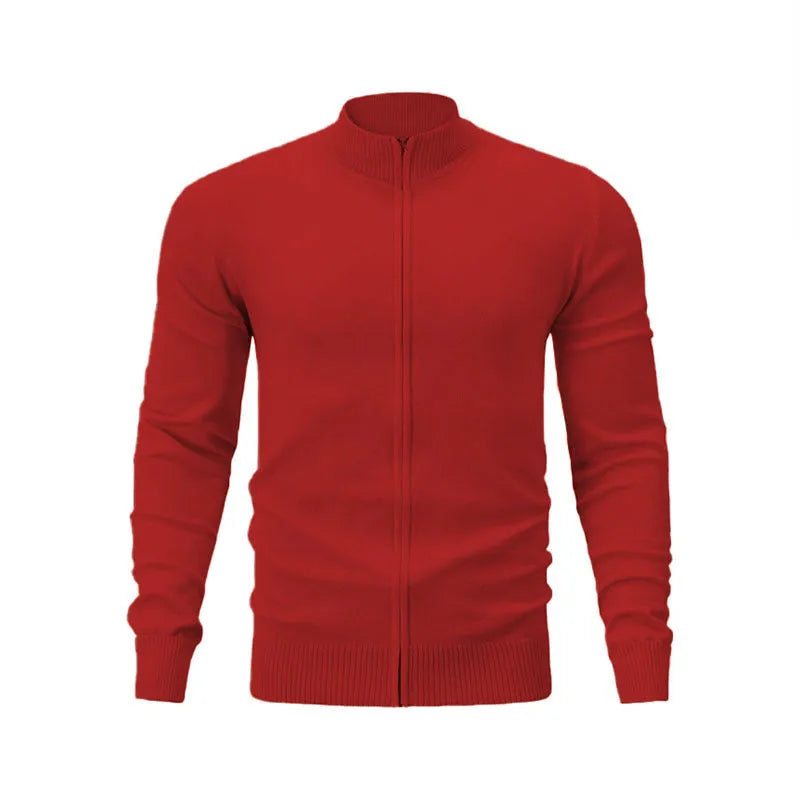 Men's casual stand collar cotton zipper sweater in a loose cardigan fit