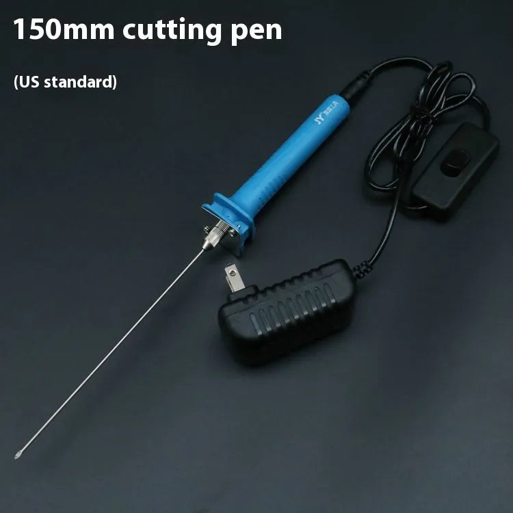 Blue electric heating cutter pen with metal blade for cutting foam and pearl cotton.