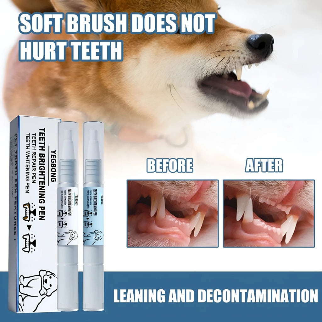 Pet teeth whitening pen set with two 3ml applicators and dental brushes for dog and cat dental care