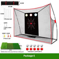 Golf swing wedge training net with 3-hole cross design and straw practice mat with practice balls and accessories