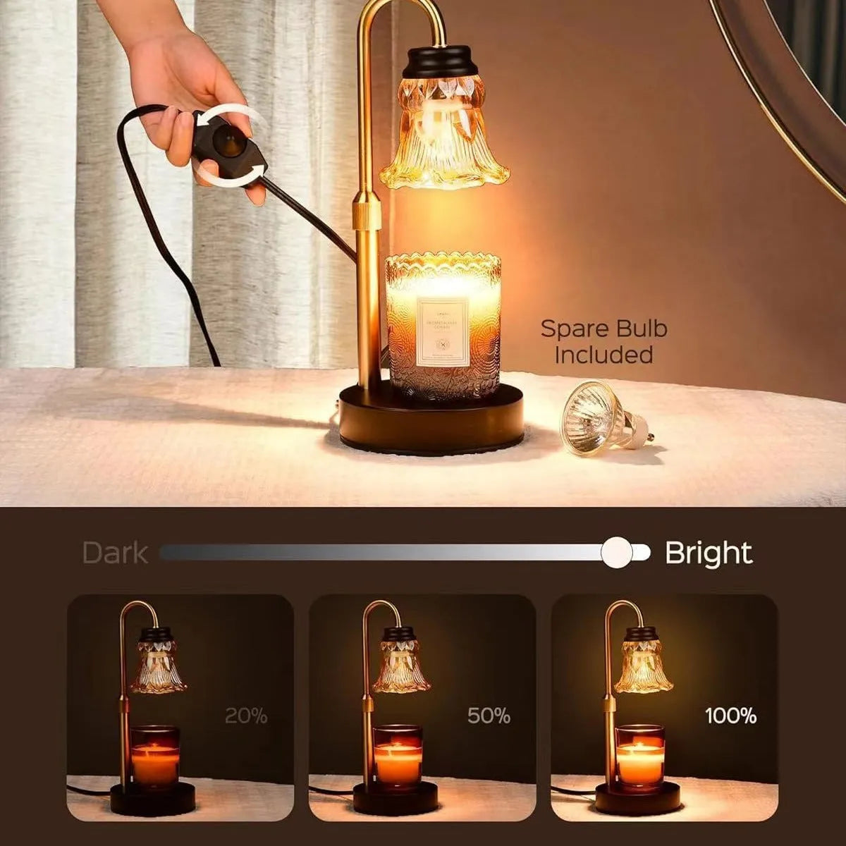 Bamboo aromatherapy wax melting lamp with UK plug on wooden surface
