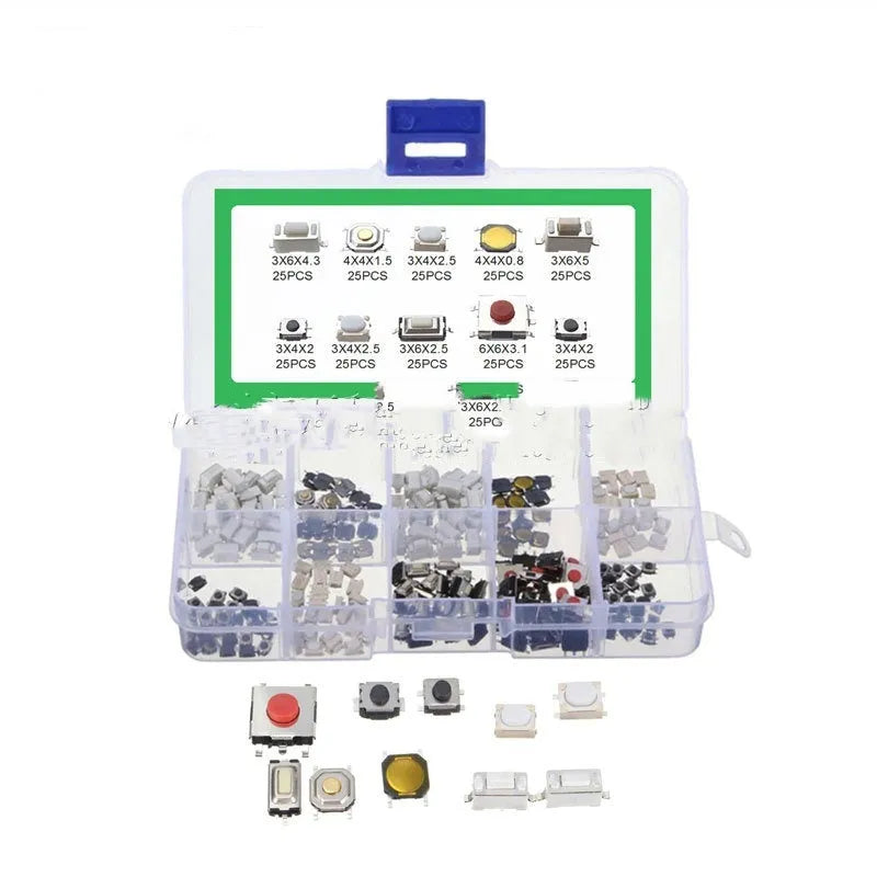 Box of 250 SMT surface mount touch switch patch buttons for industrial-grade circuit board use