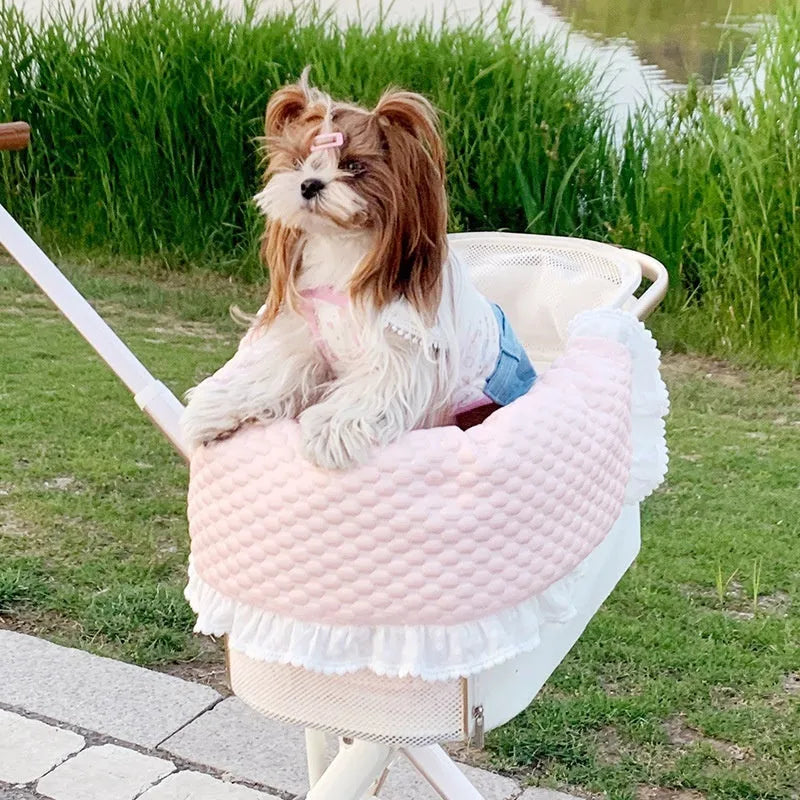 Pet stroller three-piece bedding set with towel, cushion and pillow in cotton cloth
