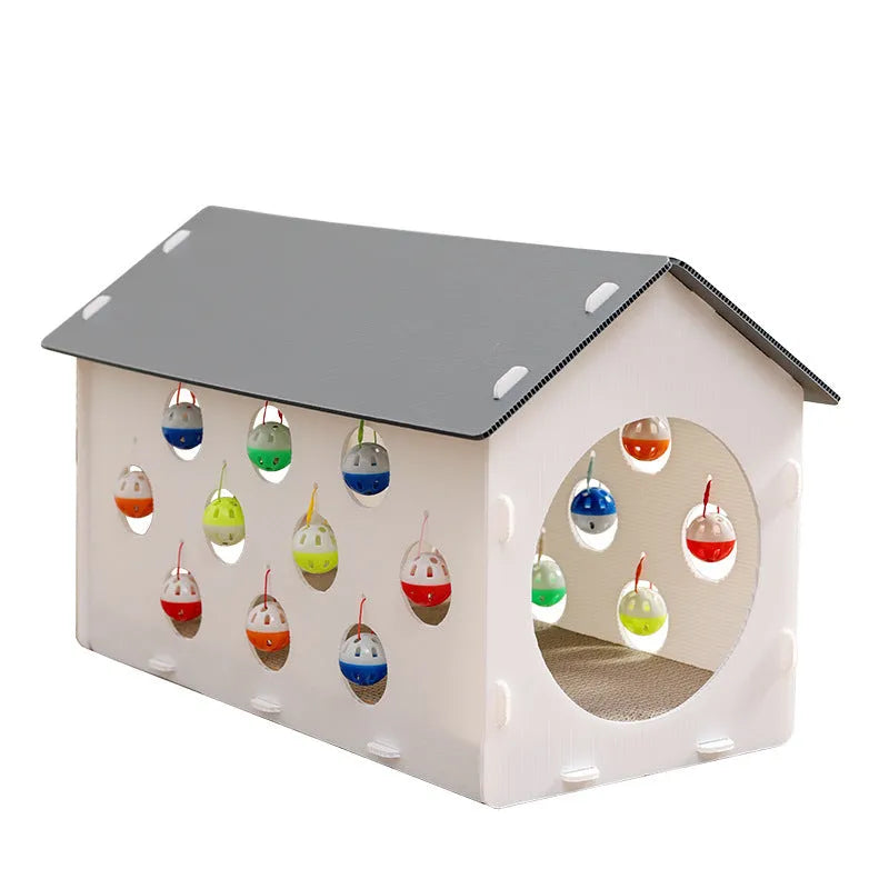 Plastic cat scratch board and nest integrated toy with bell ball tunnel