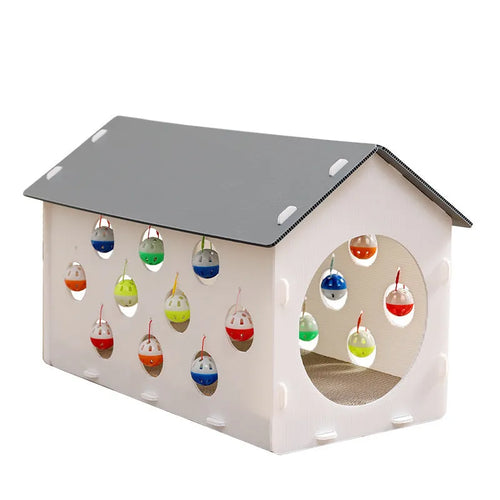 Plastic cat scratch board and nest integrated toy with bell ball tunnel